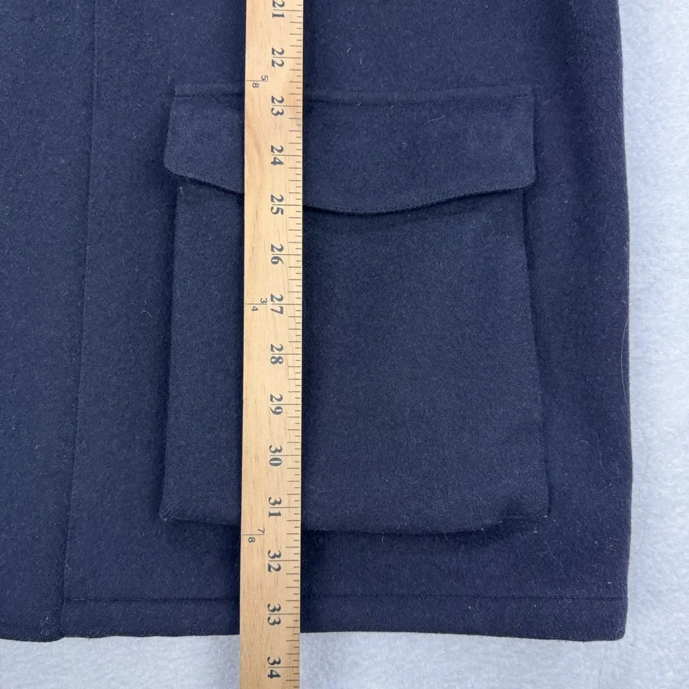 VTG Polo Ralph Lauren Wool Coat Men‎ L Black Pea Coat Full Zip Lined Snap Vent